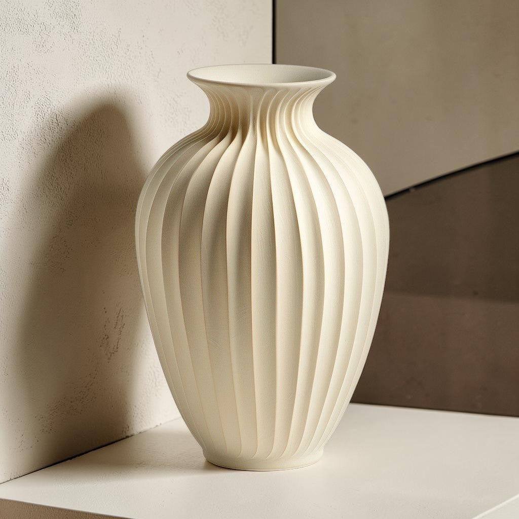 TVIVA Modern Matte Ceramic Vase - Oval Fluted Urn Style