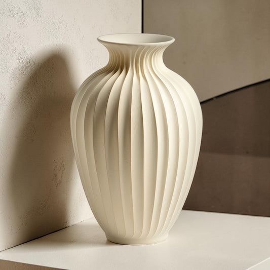 TVIVA Modern Matte Ceramic Vase - Oval Fluted Urn Style
