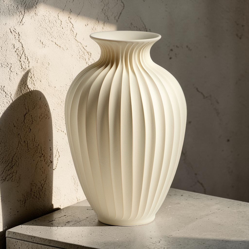 TVIVA Modern Matte Ceramic Vase - Oval Fluted Urn Style