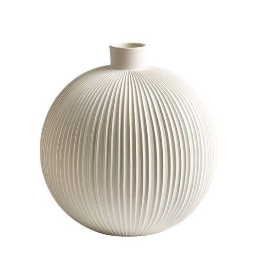 TVIVA Modern Matte Ceramic Vase - Round Spherical Ribbed Style