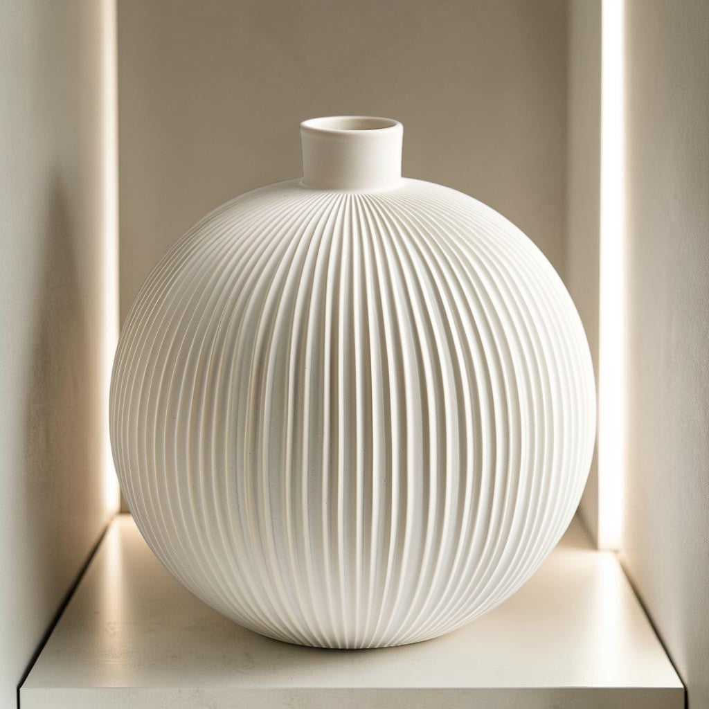 TVIVA Modern Matte Ceramic Vase - Round Spherical Ribbed Style